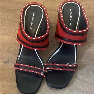 ANTONIO MELANI Red and Black Slide Mules